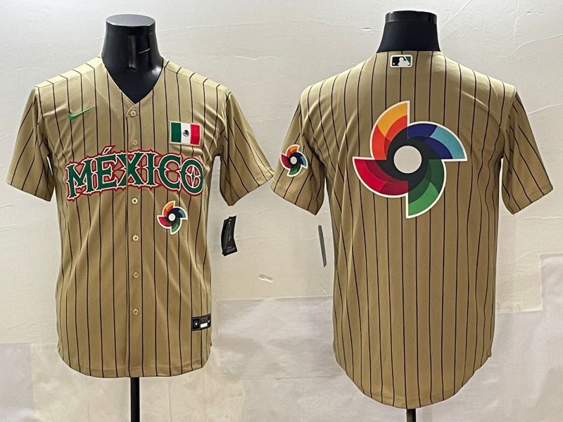 Men Mexico Blank Brown Stripe Joint Name 2025 Nike MLB Jersey style 20